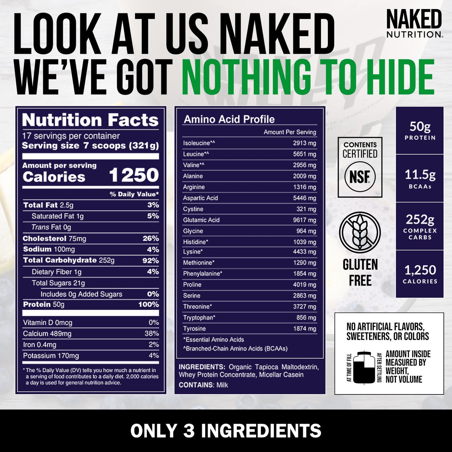 Mass Gainer Protein Supplement - Unflavored 12LB | Clean Weight Gain Formula