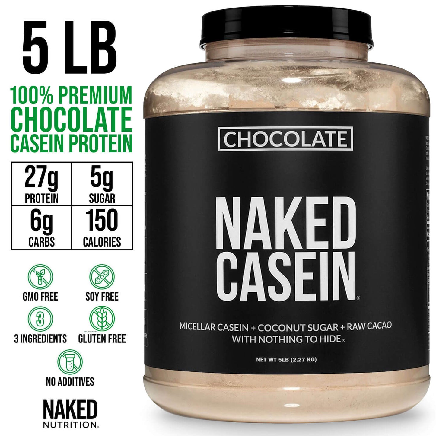 Chocolate Casein Protein Powder - 5LB - Chocolate | Overnight Muscle Recovery Support