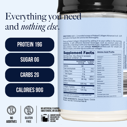 Chocolate Collagen Peptides with Hyaluronic Acid - Chocolate Advanced Collagen Peptides | Daily Beauty And Wellness Protein