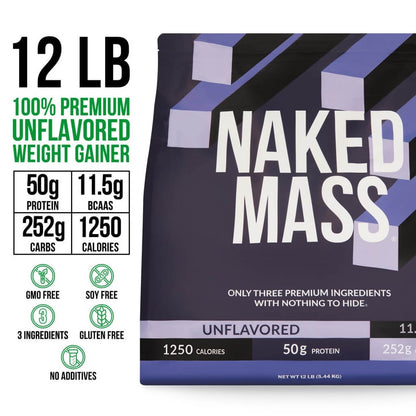 Mass Gainer Protein Supplement - Unflavored 12LB | Clean Weight Gain Formula