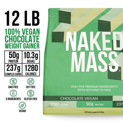 Chocolate Vegan Mass Gainer Supplement - Chocolate (Vegan) 12LB | Clean Weight Gain Formula