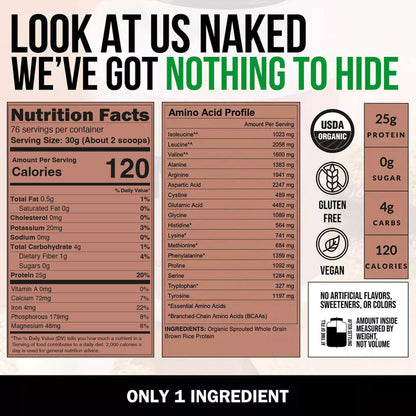 Organic Brown Rice Protein Powder - 5LB Unflavored | Clean Vegan Protein Support