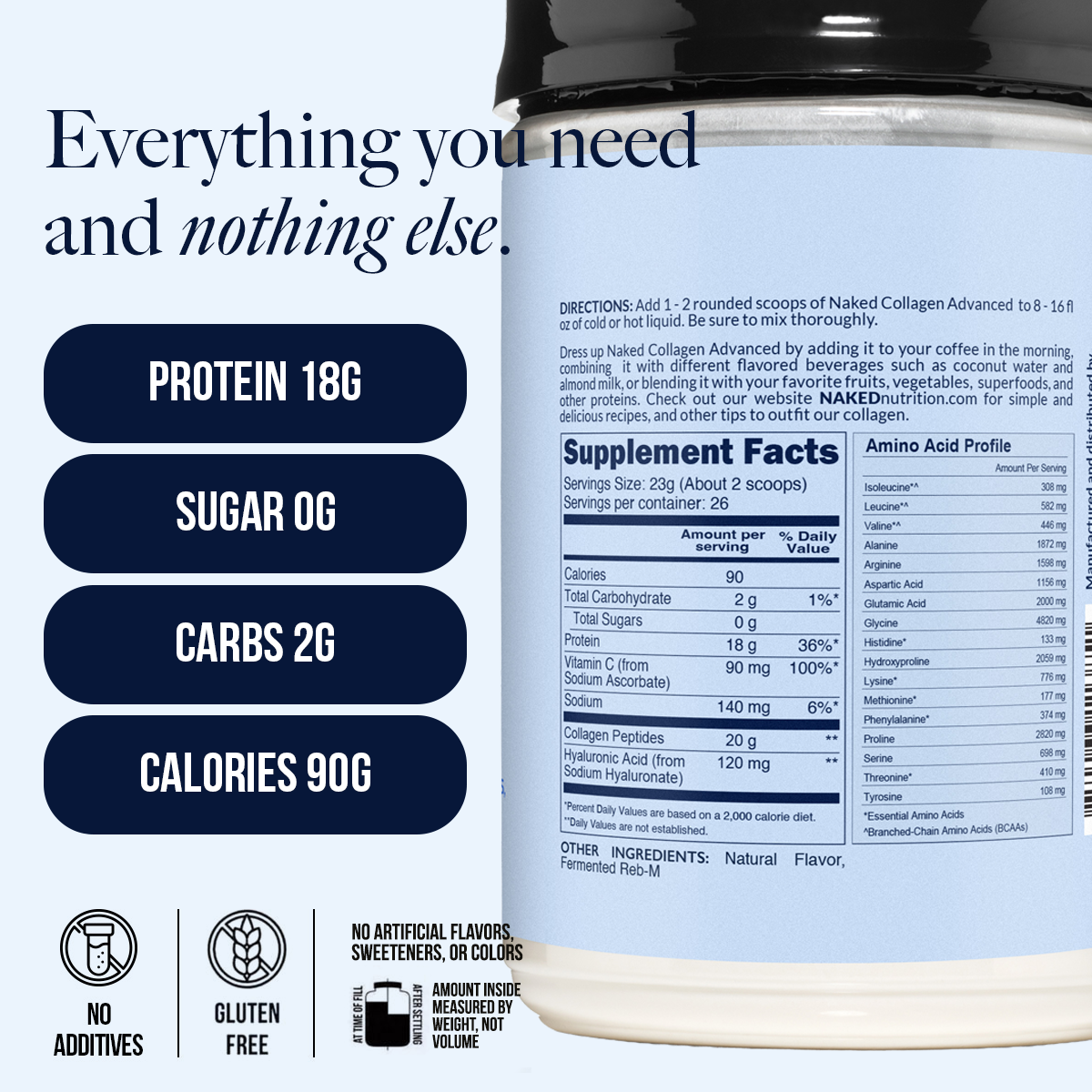 Vanilla Collagen Peptides with Hyaluronic Acid - Vanilla Advanced Collagen Peptides | Daily Beauty And Wellness Protein