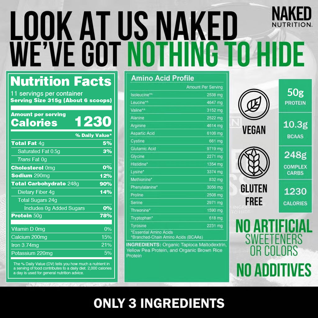 Vegan Mass Gainer Supplement - Unflavored (Vegan) | Clean Weight Gain Formula